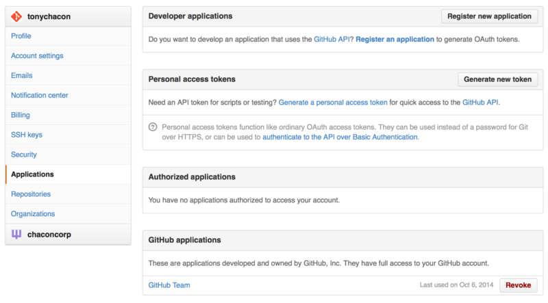 Skapa din åtkomsttoken från fliken "Applications" på inställningssidan
